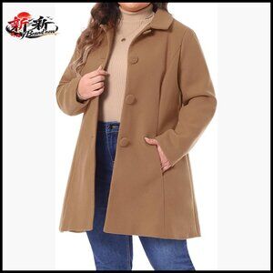 Plus Size Polyester Pea Coat Long Coat Button Down Single Breasted